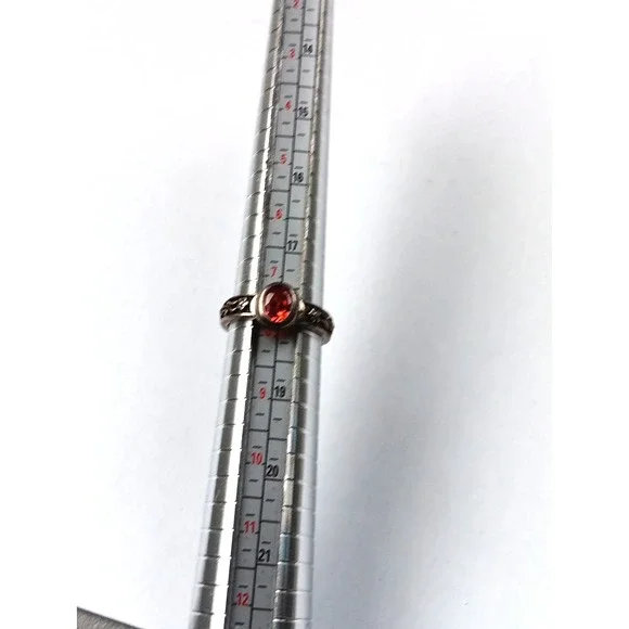 VTG Silver Ring Orange Stone 925 Hippy Boho Ring Sz 7.75 Floral Detail - Picture 3 of 7